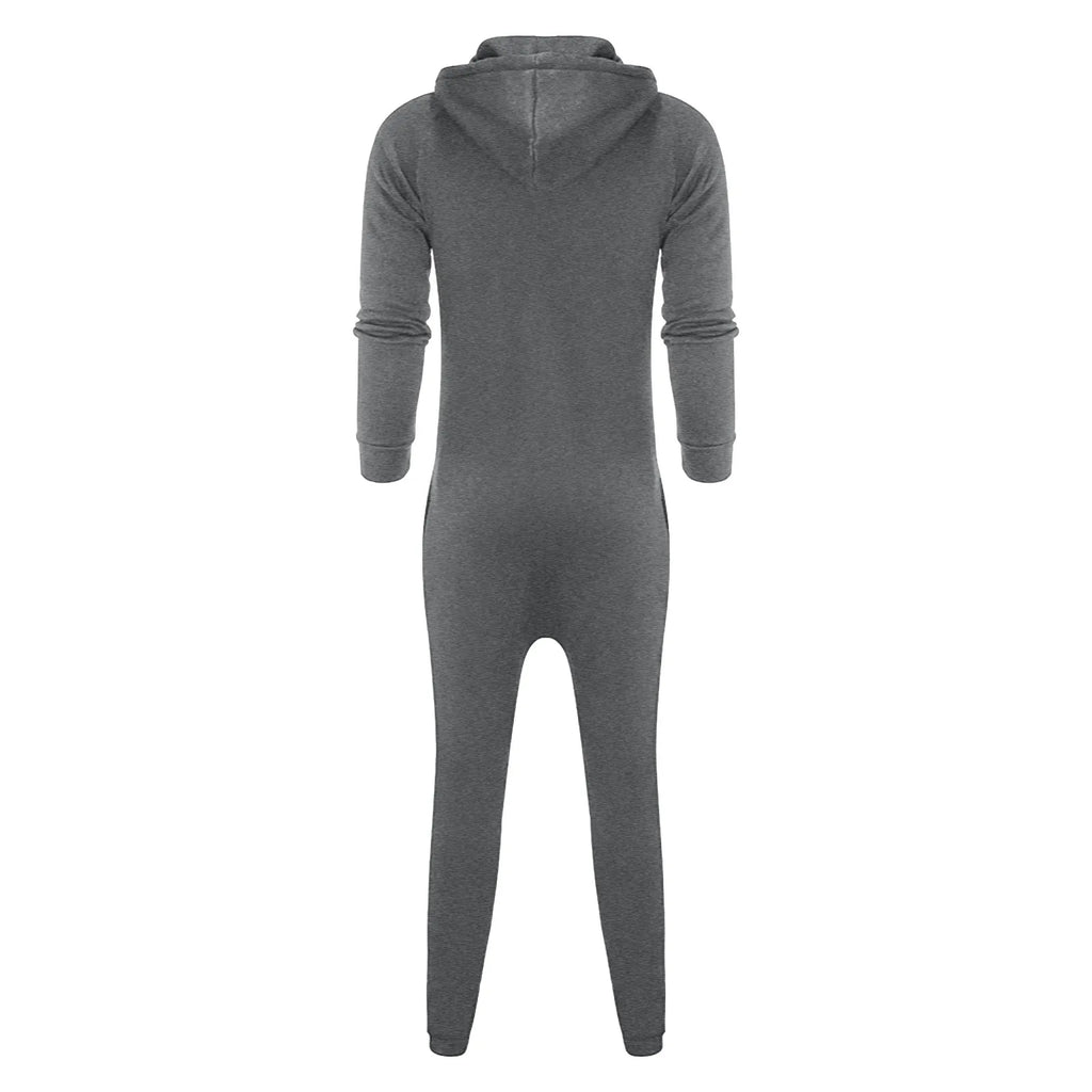 Men's Hooded Jumpsuit 2024 Warm Long Sleeve One Piece Zipper Hoodies Tracksuit Plus Size Loose Casual Sportwear Romper Male Suit