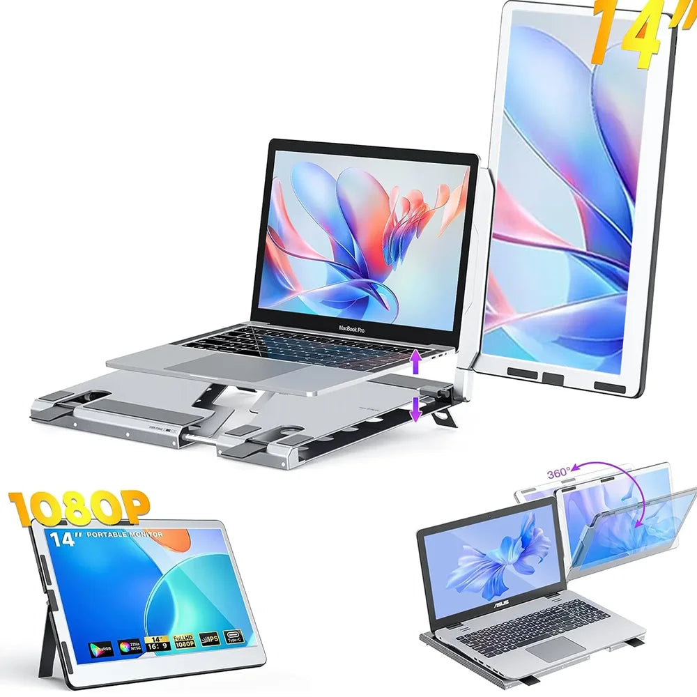 14inch FHD Triple Portable Monitor for Laptop Extender Display Dual Foldable Extended Display IPS Screen 1920x1080