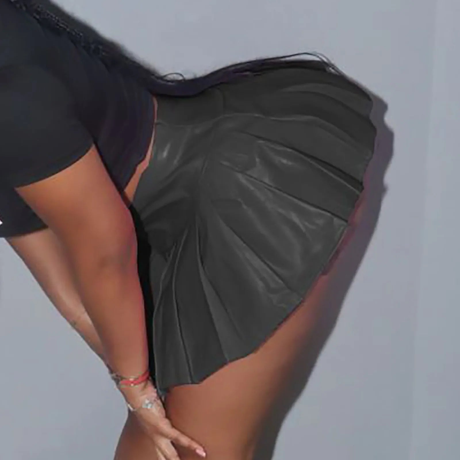 Plaid Skirt Women's Pleated Leather Skirt Basic Solid Versatile Stretchy Informal Skirt Women Tennis Skirt