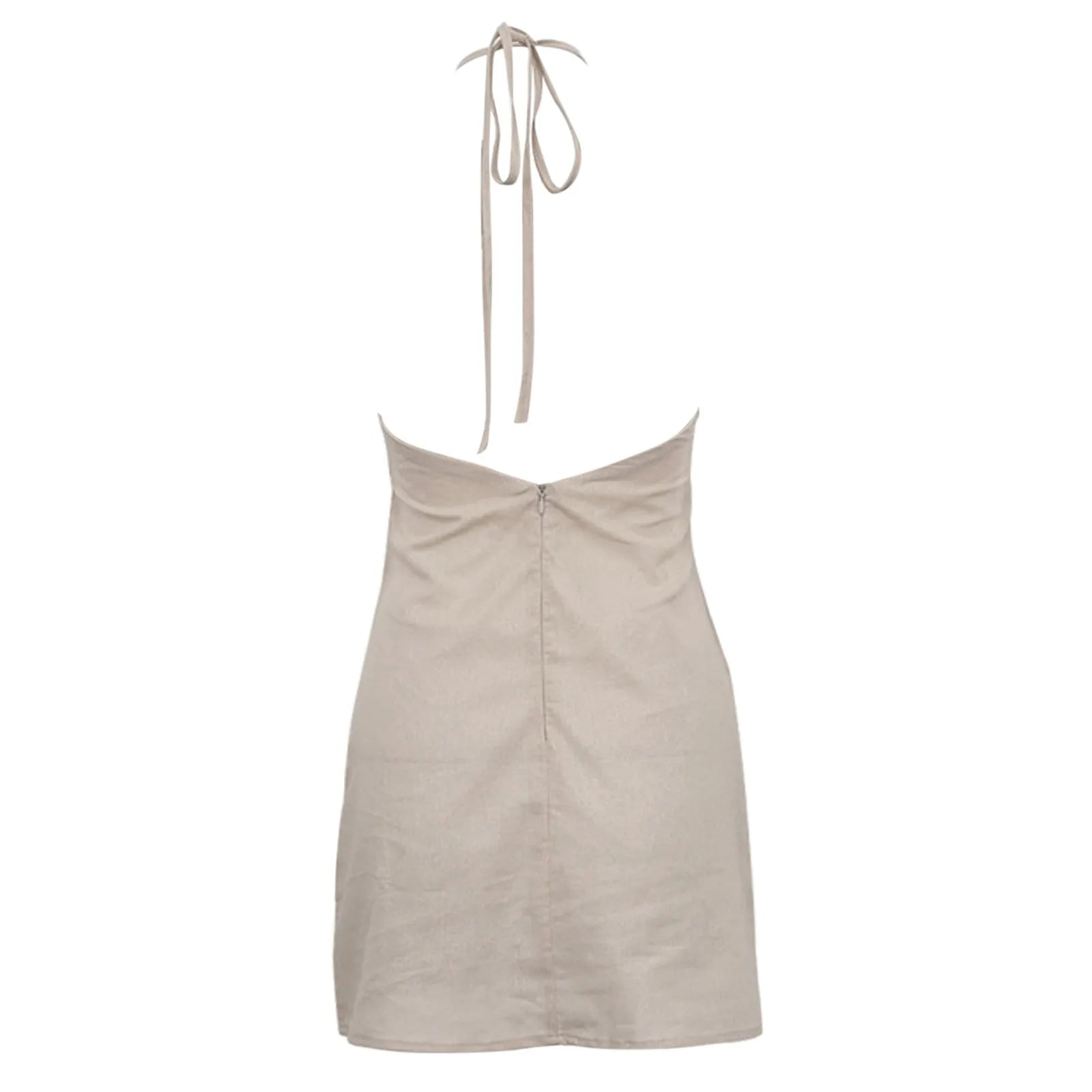 Sexy Halter Cotton Linen Short Dresses Women Solid Beach Party Loose Fit Dress Summer Bohemian Midi Dress Outfits For Summer