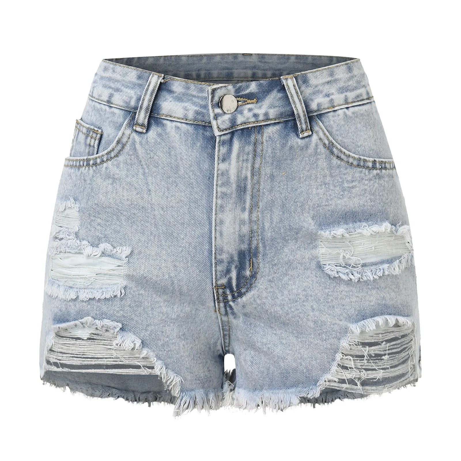 Women'S jeans shorts Casual Summer Fashion Ripped Jeans pants with holes washed color High-Waisted Fashion Denim Shorts 2024