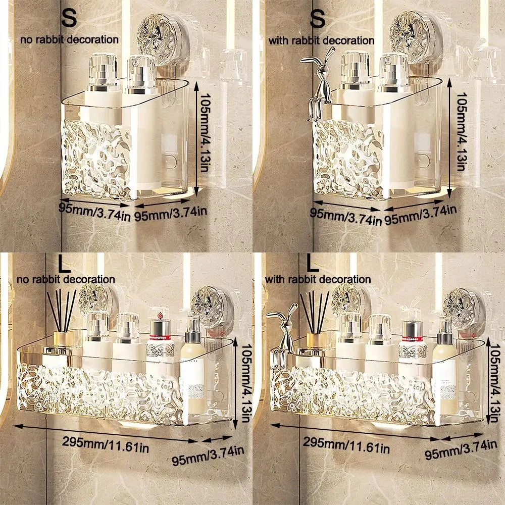 Plastic Shower Suction Cup Shelf Glacier Pattern Transparent Wall Storage Rack Punch Free Draining Basket Holder Bathroom