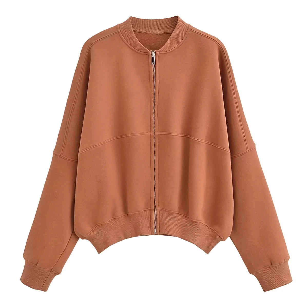 TRAFZA 2023 Women Sets Casual Solid Bomber Jackets Long Sleeve Zipper Sweatshirt Coat + Elastic Waist Pant Elegant Solid Suit