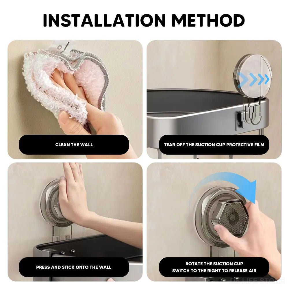 Bathroom Shelf With Suction Cup Aluminum Corner Shelf Without Drilling Wall-Mounted Gray Bathroom Organizer Bathroom Accessories