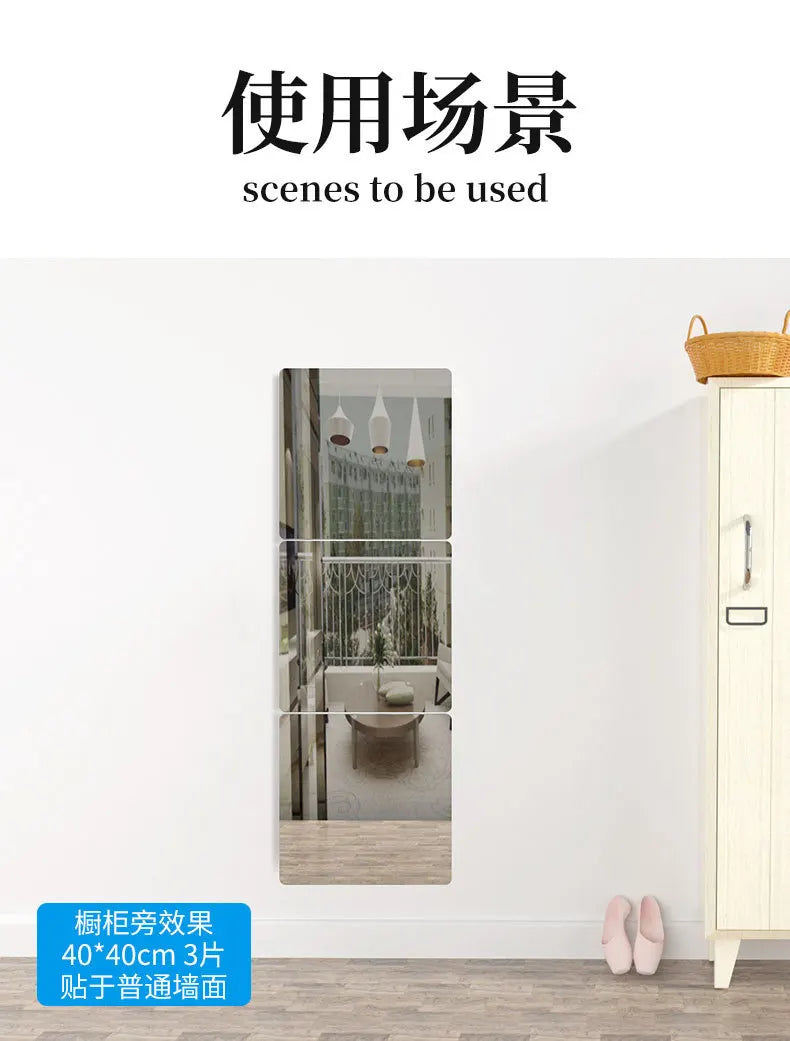Acrylic full body Mirror Self-adhesive Stickers 30CM Square Crystal Wall Paper DIY 3D Decal Living Room Bathroom home decore