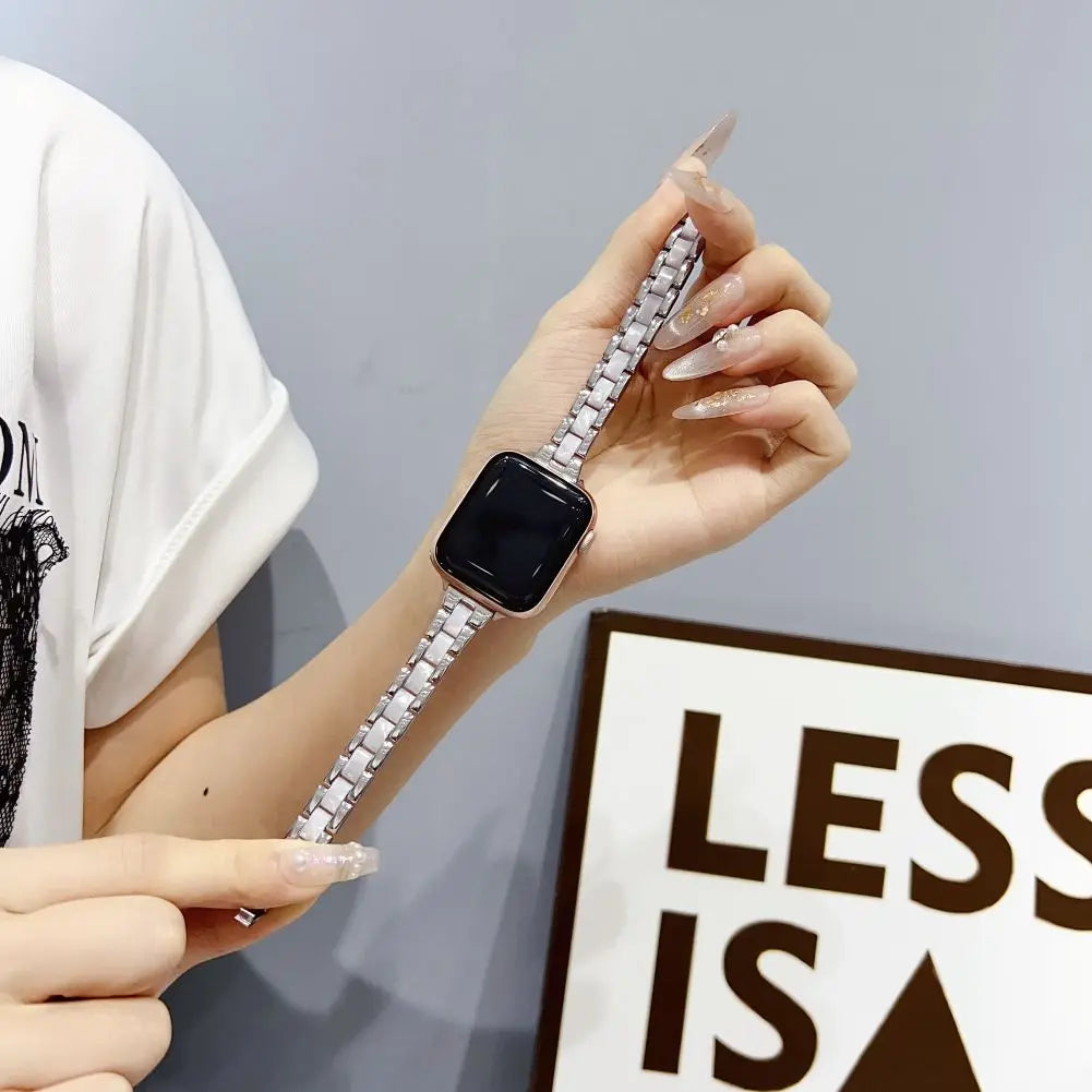 Stainless Steel Metal Resin Smart Watch Band, 14mm Width, Luxury Chain, Apple Watch Ultra, 9, 8, 7, 6, 41mm, 45mm, 40mm, 44mm