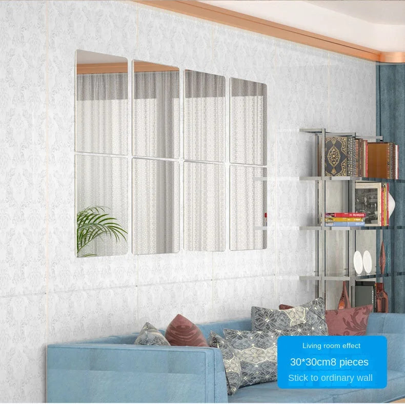 Acrylic full body Mirror Self-adhesive Stickers 30CM Square Crystal Wall Paper DIY 3D Decal Living Room Bathroom home decore