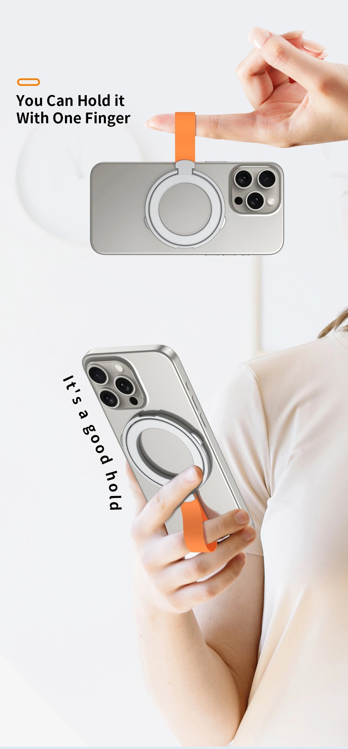 MagSafe Magnetic Ring Phone Holder with Silicone Cord Rotating Kickstand for Iphone15 14 13 12 Series Desktop AlloyBuckle Stand