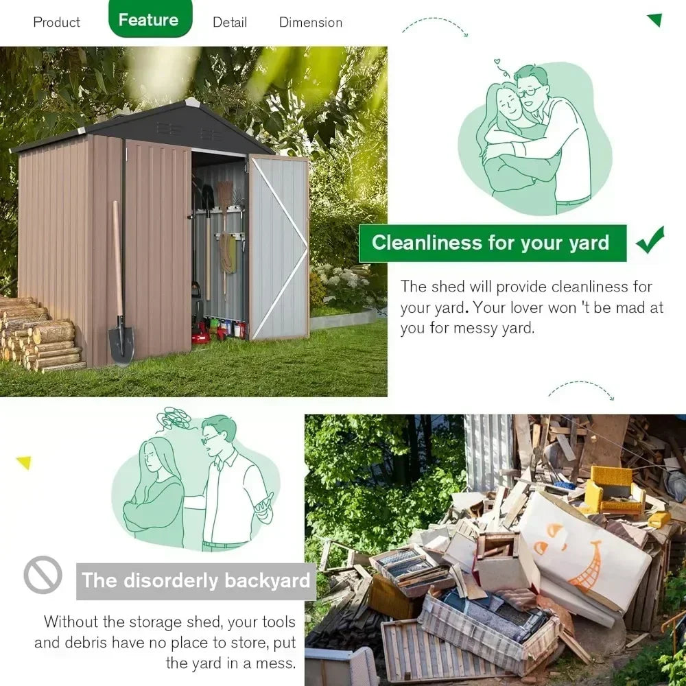 6 X 4FT Outdoor Storage Shed, Lockable Bike Shed, Garden Shed, and Tool Shed